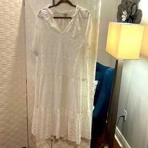 White summery embroidery print dress (with lining)